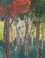Forêt au Soleil / Acrylique sur carton, 12x15 cm, 100.- SFr