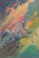 Cheval volant / Encres et Craies grasses sur papier, 30x40 cm, 400.- SFr